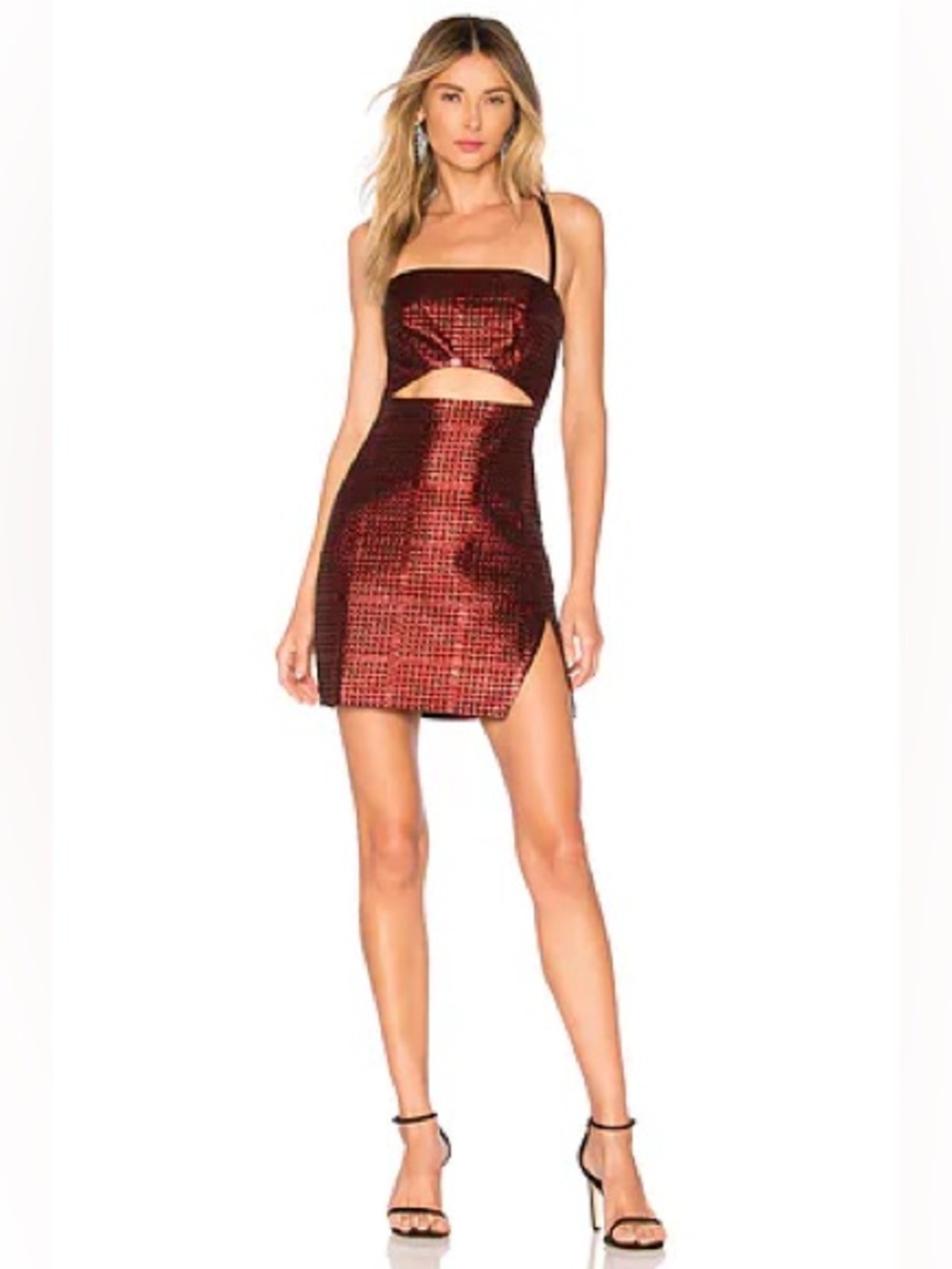 NBD X NAVEN | Cameron mini Dress Lurex Red women size S checked metallic party